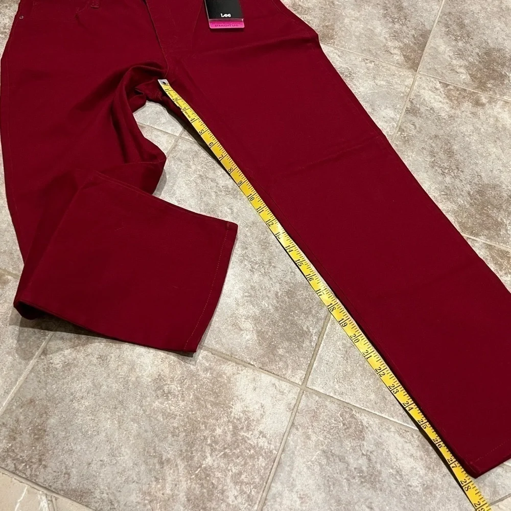 NWT Lee Secretly Shapes Straight Leg Embellished Jeans Rouge Red 12 Petite